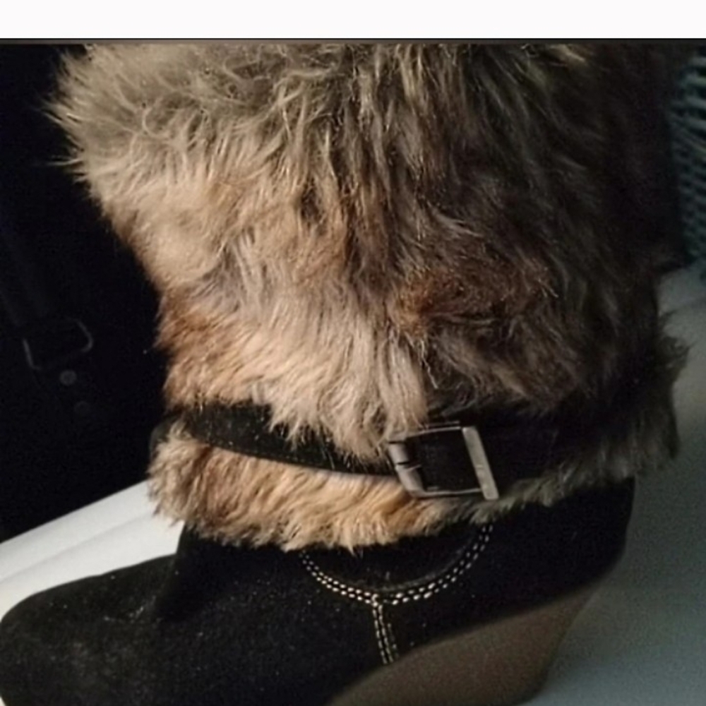 Neuaura Wedge Faux Fur Black Ankle Boots